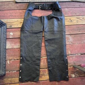 Men's Black Leather Biker Pants Chaps